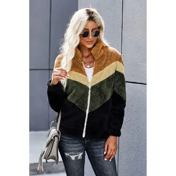 Colorblock Teddy Jacket - Picture 7 of 15